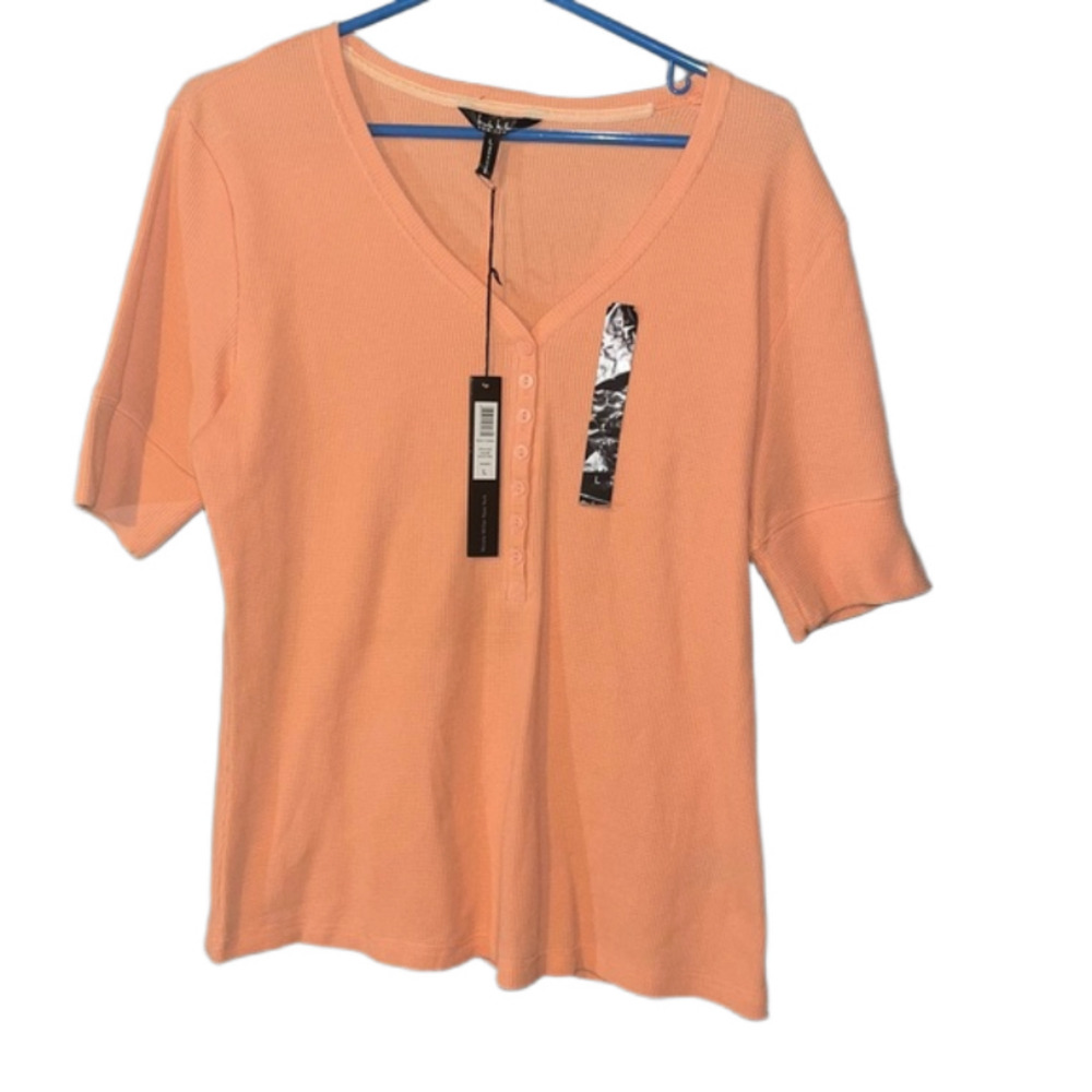 NWT Nicole Miller New York Orange waffle textured short sleeve top Large